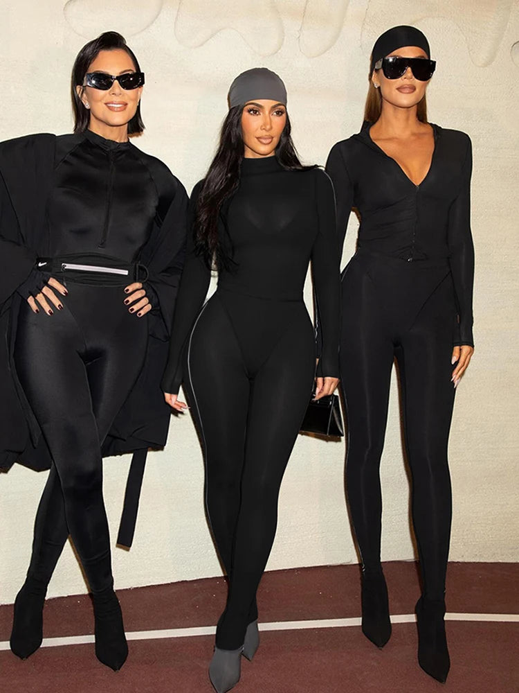Maxy Nibber Sexy Casual Sporty Tracksuit 2-Piece Set Women Bodysuit Tops+Leggings Matching Thin Tight Stretch Skinny Street Outfits