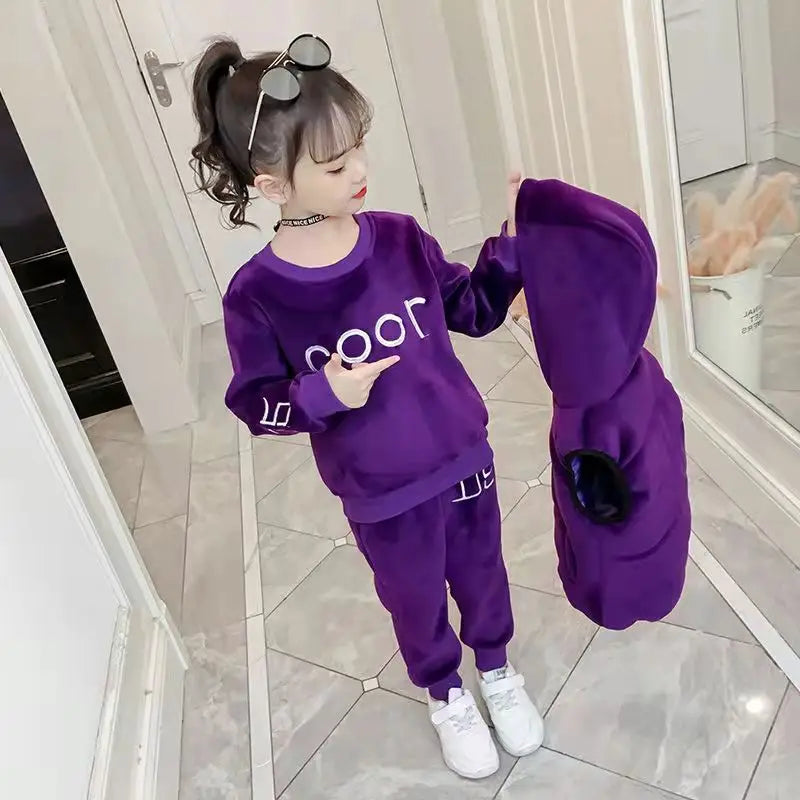 Maxy 2024 Autumn winter girls tracksuit Toddler Teenager Clothes tiger velvet jacket + hoodie + Pant Children set 4 8 9 10 11 12 year