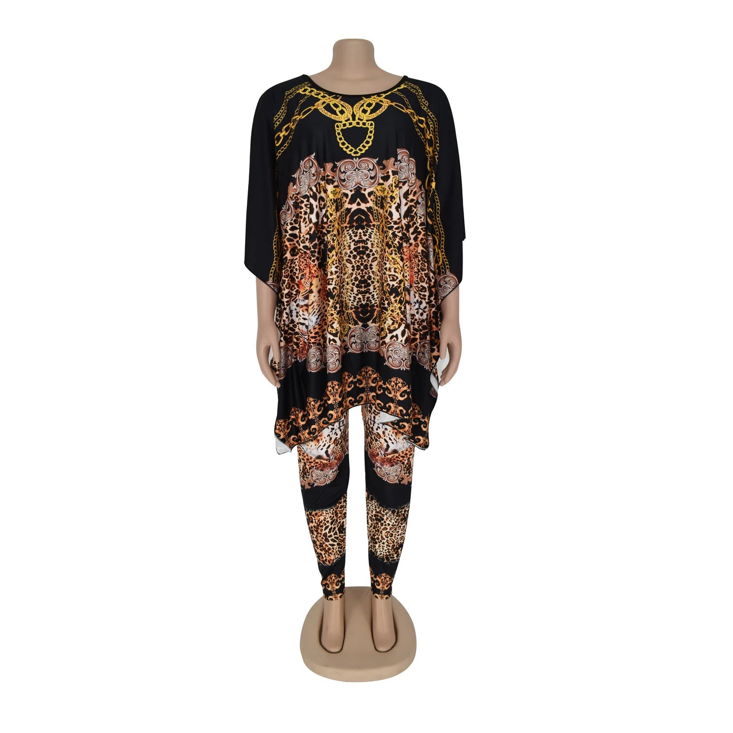 Maxy Loose African Style Women Top Pants Two Pieces Set Leopard Print Plaid Striped Dashiki Brand Outfit Party Fashion Lady Suit