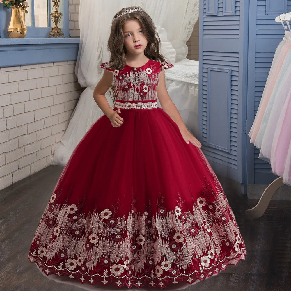 Maxy Flower Girl Dress Princess Elegant Children Party Long First Communion Kids Clothes For Teen Children Wedding Birthday