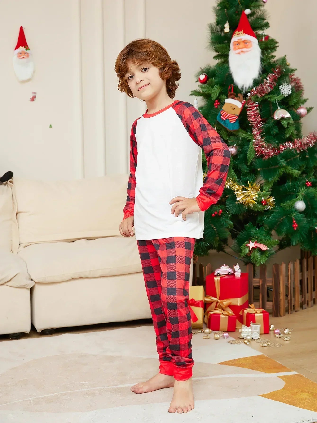 Maxy Year's Clothes Adults Kids Christmas Matching Pajamas Set Baby&Dog Romper DIY Blank Plaid Sleepwear Xmas Family Look