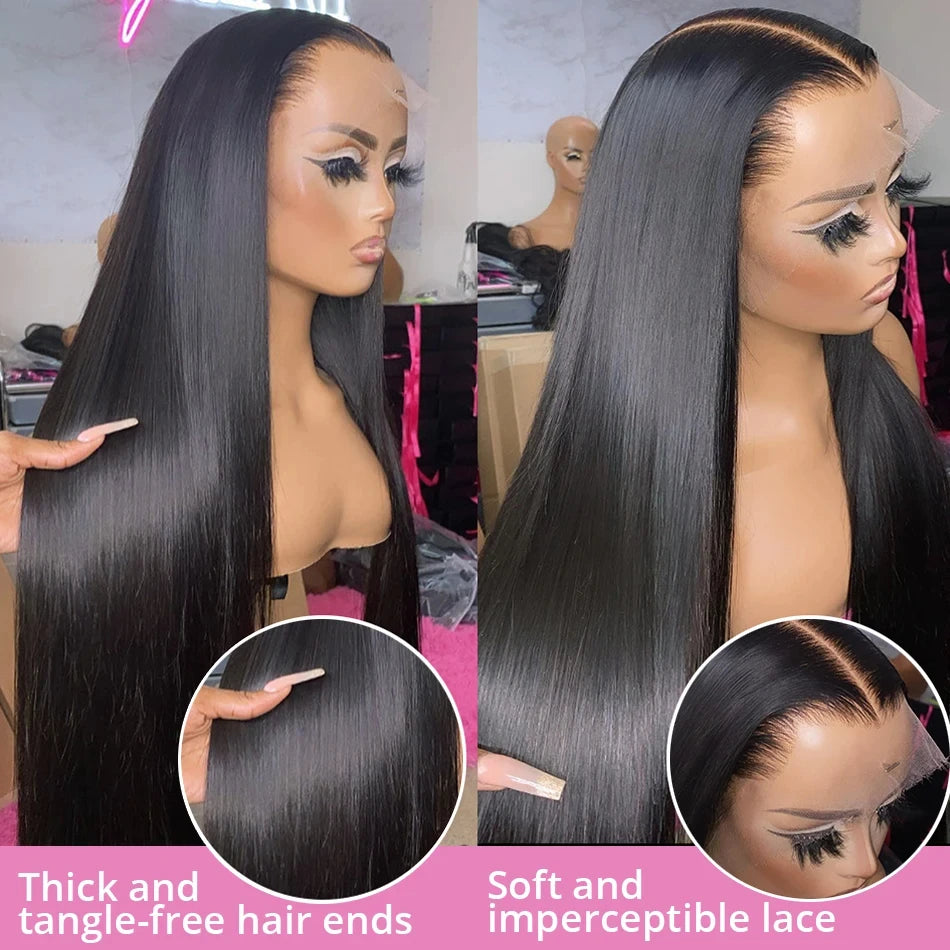 Maxy Nexora Black Wig 1b 13x4 40 Inch Bone Straight Human Hair Wigs High Density Hd Lace Wigs Baby Hair Clearance Sale Items