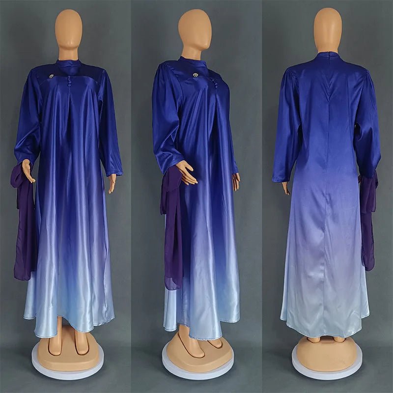Maxy Plus Size African Dresses for Women Print Ombre Kaftan Dubai Abaya Ankara Dashiki Africa Clothing Loose Boubou Robe Gown Evening