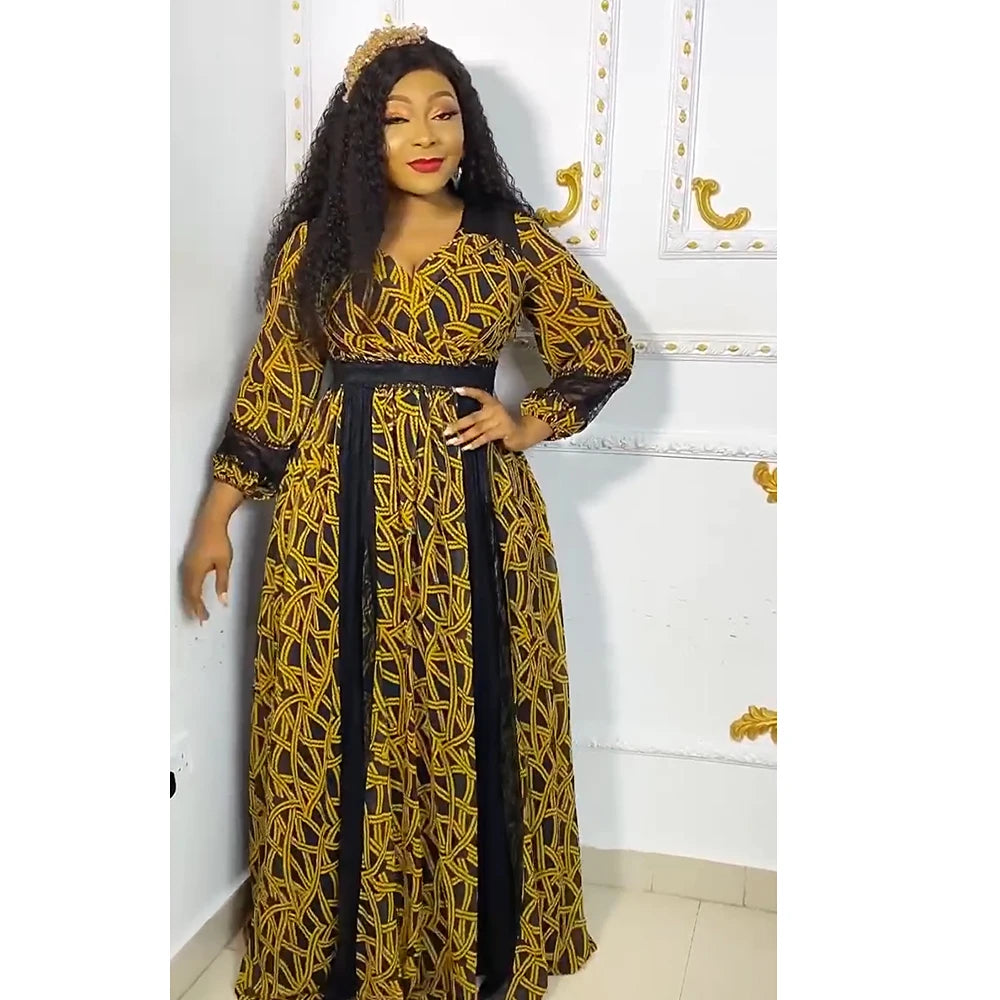 Maxy Plus Size African Party Dresses for Women New Fashion Dashiki Ankara Print Wedding Gowns Elegant Turkey Muslim Maxy Dress