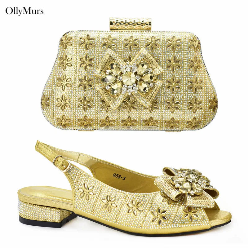 Hot Selling Maxy Design Crystal Woman Shoes and Matching Bag Set Fashion Rhinestone High Heel Shoes And Bag Set For Party