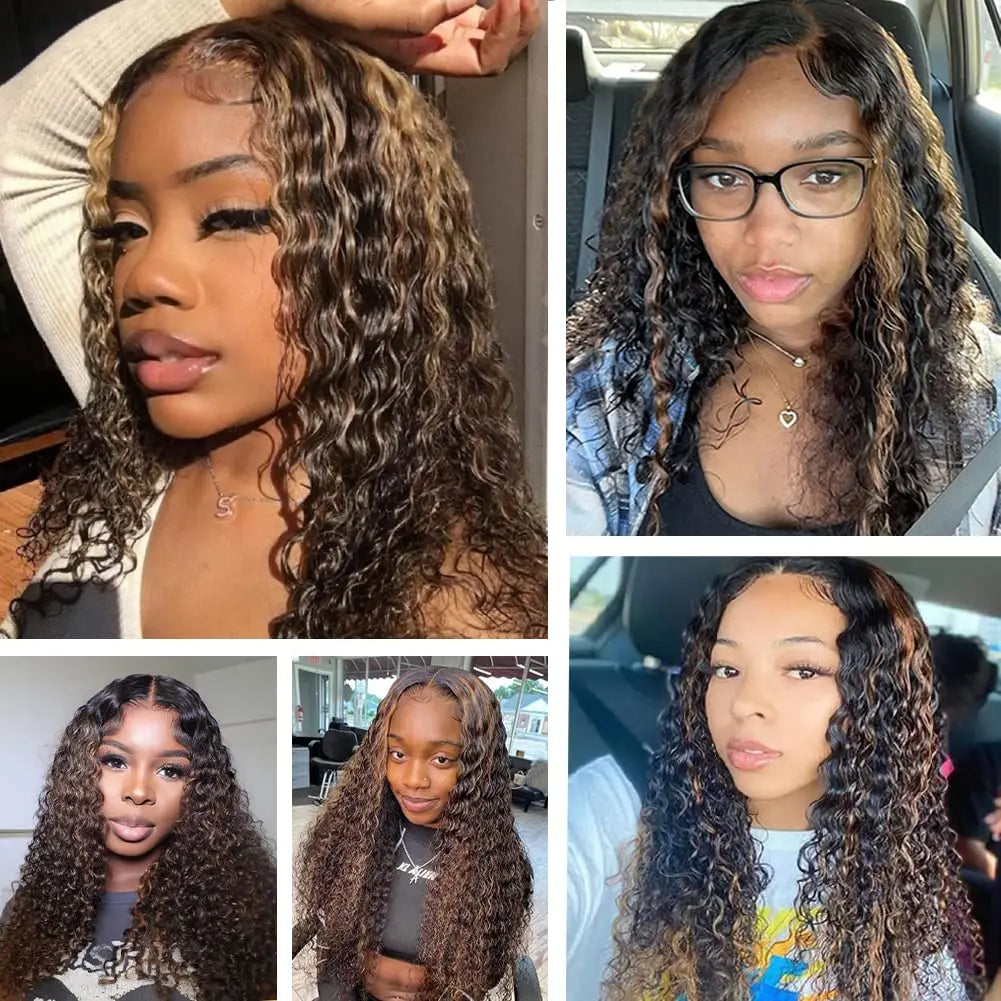 Highlight Ombre Lace Front Wig Human Hair 36Inch P1B/30 Deep Wave HD Lace Front Wigs Human Hair Pre Plucked 13x4 200 Density