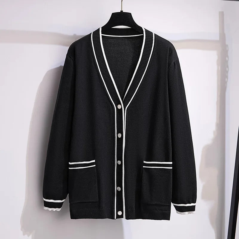 Maxy 170Kg Plus Size Women's Bust 160 Autumn Loose V-Neck American Sweater Knitted Small Fragrant Style Jacket 5XL 6XL 7XL 8XL 9XL