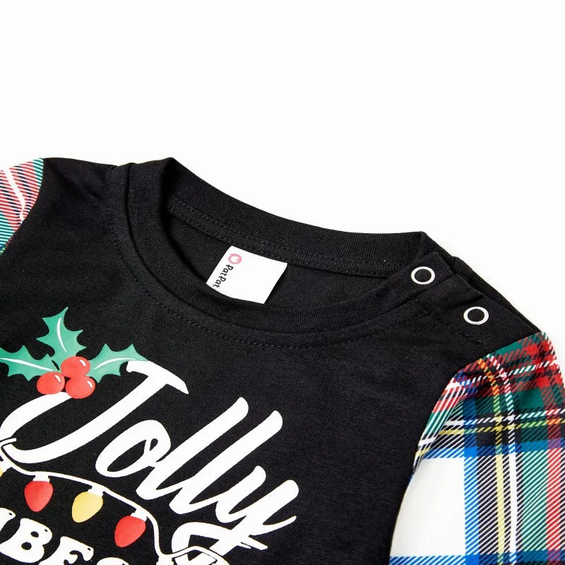 PatPat Christmas Pajamas Family Matching Xmas Light Jolly Vibes Long Sleeves Top Plaid Pants Pjs Sets