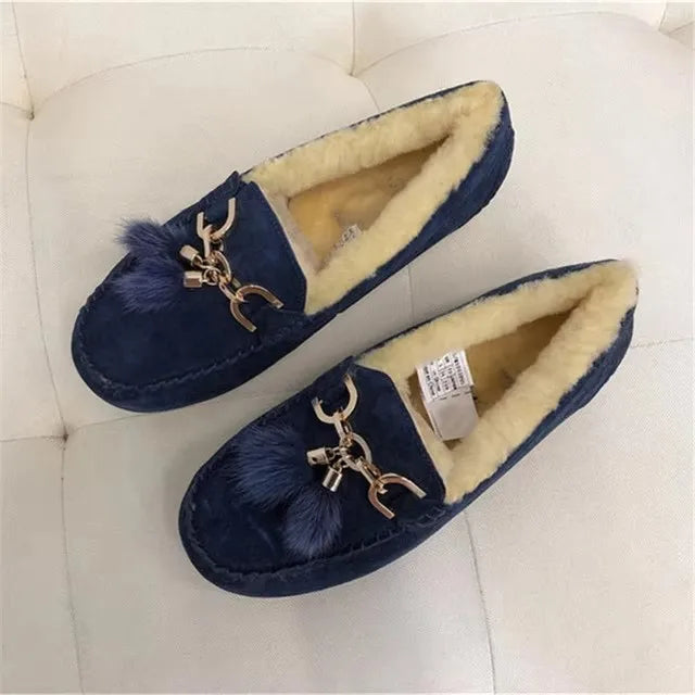 2025 Flats Female Casual Footwear Shoes Shoes Women 100% Natural Fur Shoes Moccasins Loafers Soft Genuine Pig Boots Leisure