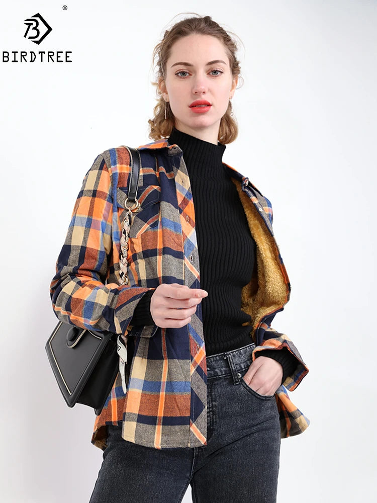 Maxy Women Plus Velvet Thicken Plaid Shirts Winter Warm Coat Jacket Brand Woman Clothes Fleece Tops Female Casual Outerwe T26701J