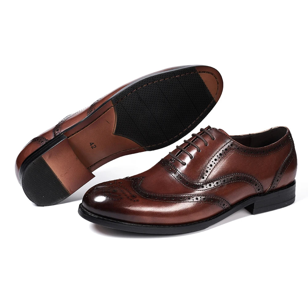 Maxy Brogue Style Men's Oxfords Genuine Leather Classic Wingtip Wedding Party Dress Shoes for Men Lace-Up Office Suit Formal Footwear