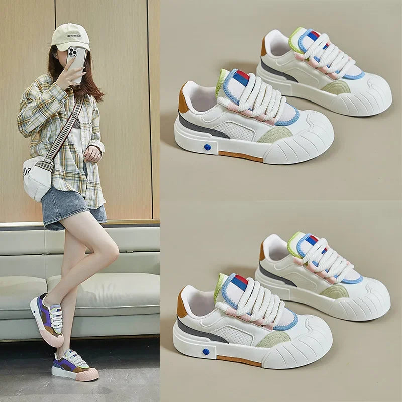 Maxy Spring White Shoes New Korean Style Women's Thick Sole Height Increasing Sports Trendy Casual Sneakers Trendy