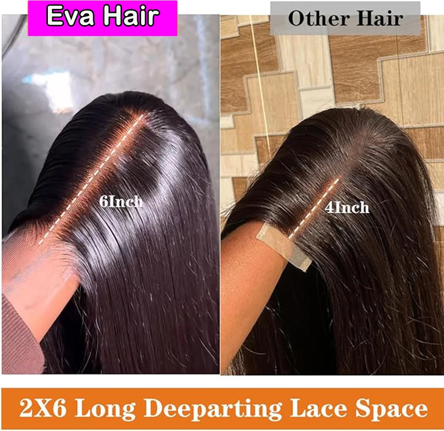 Maxy Hair Glueless 2x6 HD Lace Closure Wig Melt All Skins HD Lace Wigs Pre Plucked 2x6 Deep Parting Bone Straight Human Hair Wigs