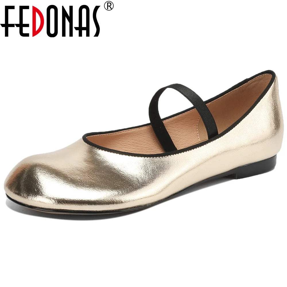 Maxy FEDONAS Shoes For Women Hand Stitch Casual Streetwear Ballet Flats Female Leopard Silver Gold Flats Shoes Loafers