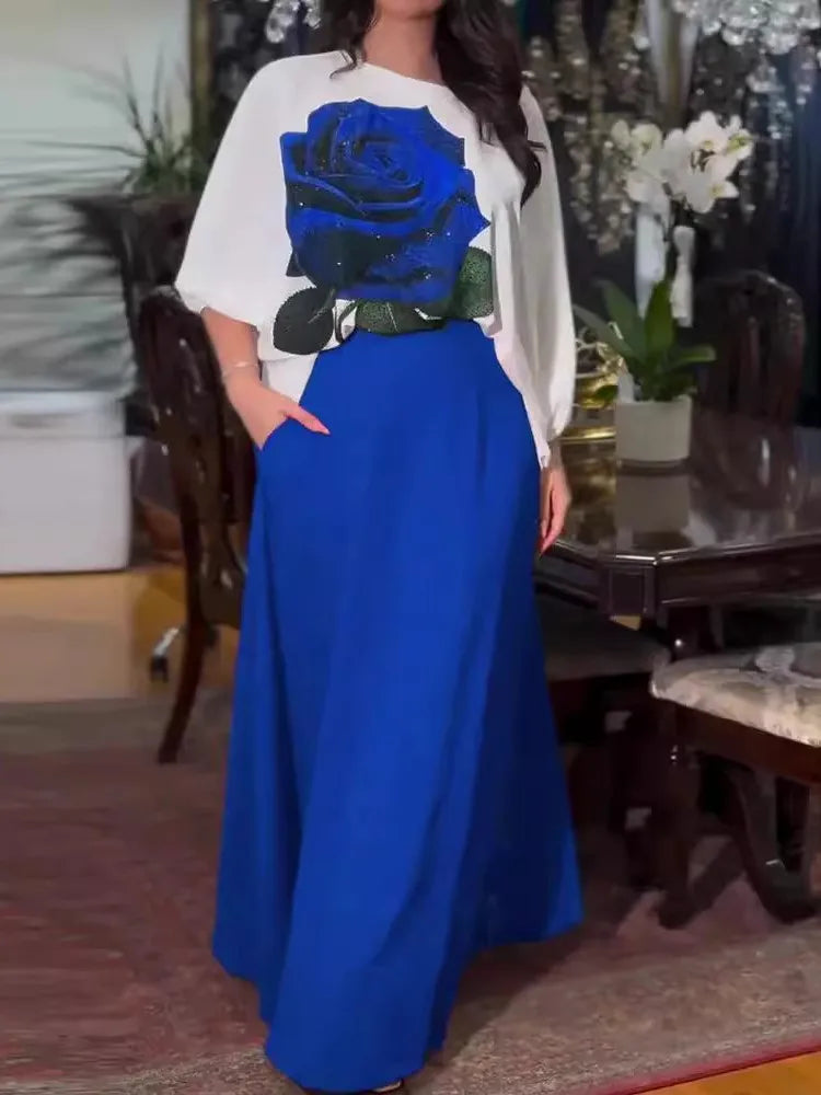 Maxy Casual Long Sleeve T-shirt Dress Set Office Lady Spring Summer Loose Print Tops Solid Skirt Two Piece Set Women Outfit