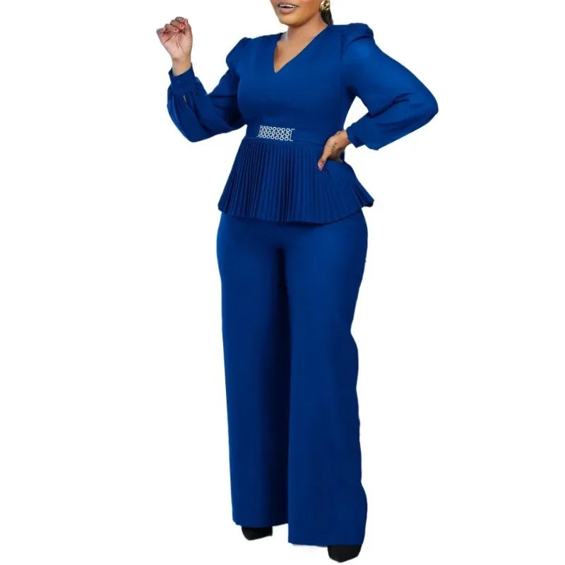 Maxy 2 Piece Clothes for Women Spring Elegant Long Sleeve V-neck Top Long Pant Matching Sets Outfit Clothes