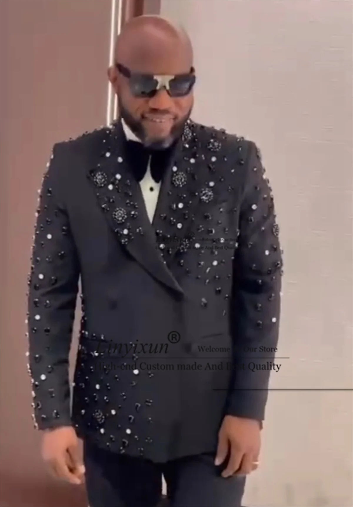 Maxy Luxury CRYSTAL STONE TUXEDO Men Suits Customized Wedding Groom Male Prom Blazers 2 Pieces Sets Double Breasted  Costume Homme