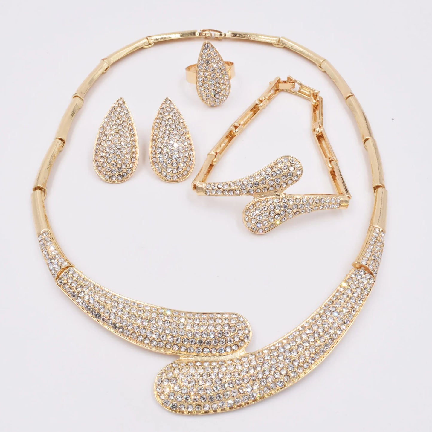 Maxy Luxury Gold Color Jewelry Set Italy Elegant 18k Gold Plated Women Necklace Earrings Bride Wedding Party Accessories