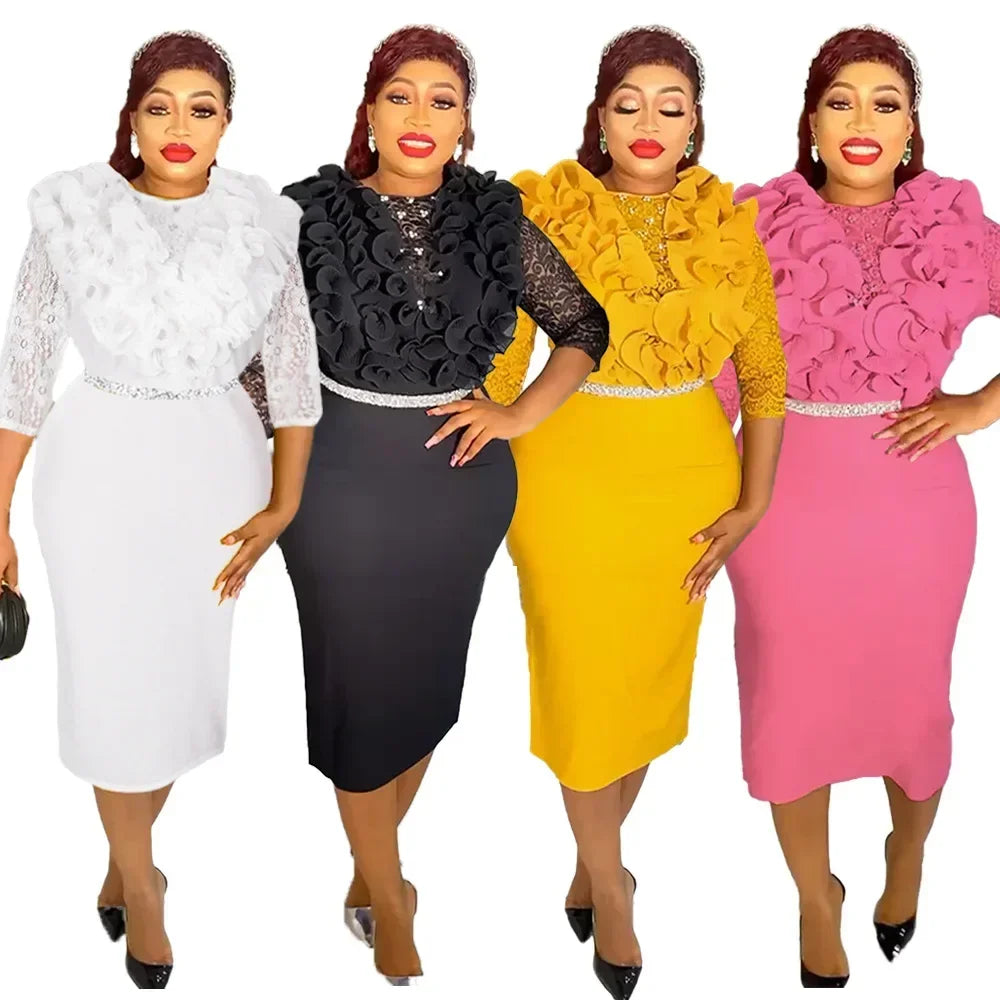 Maxy Plus Size Party Dresses for Women New Dashiki Ankara Lace Evening Gowns Turkey Outfits Robe Africa Clothing