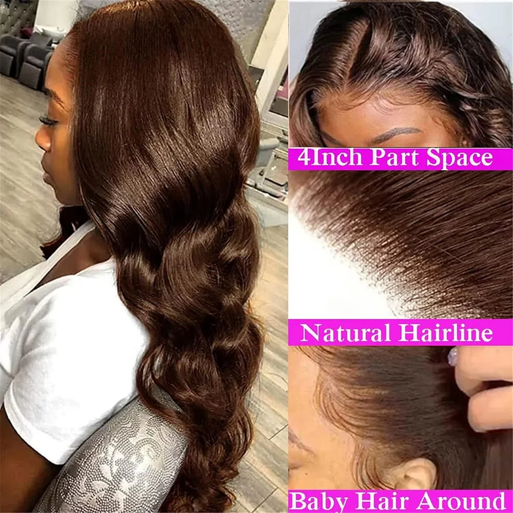 Chocolate Brown 13x6 13x4 Body Wave Layered Cut Human Wig Lace Front Human Hair Wigs Brown Colored Wigs 220% Density For Women
