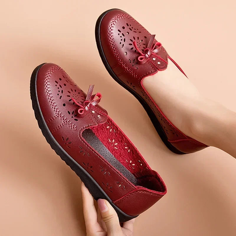 Maxy Women Flats Summer Women Genuine Leather Shoes With Low Heels Slip On Casual Flat Shoes Women Loafers Soft Nurse Ballerina Shoes