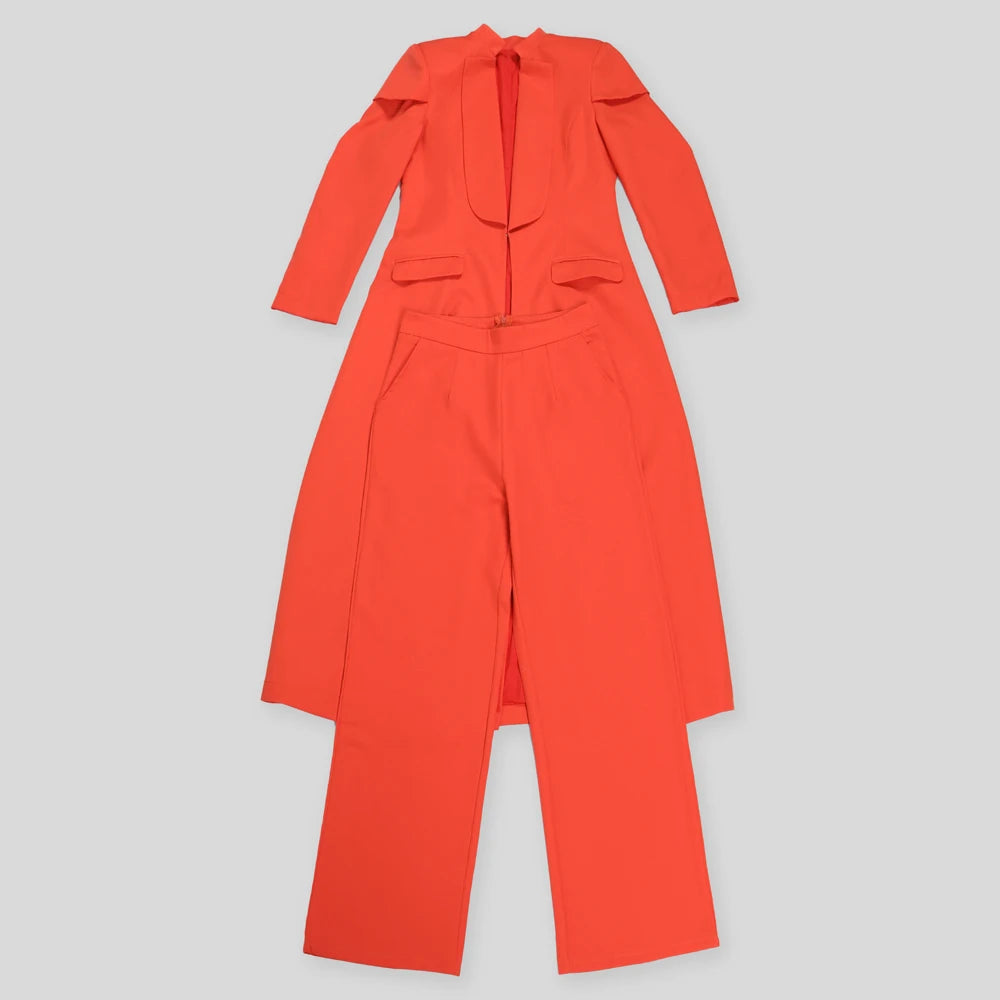 Maxy Streetwear Fashion X-Long Blazer Coat and Long Pants Suit 2 Two Piece Set for Women Spring African Work Business Outfits