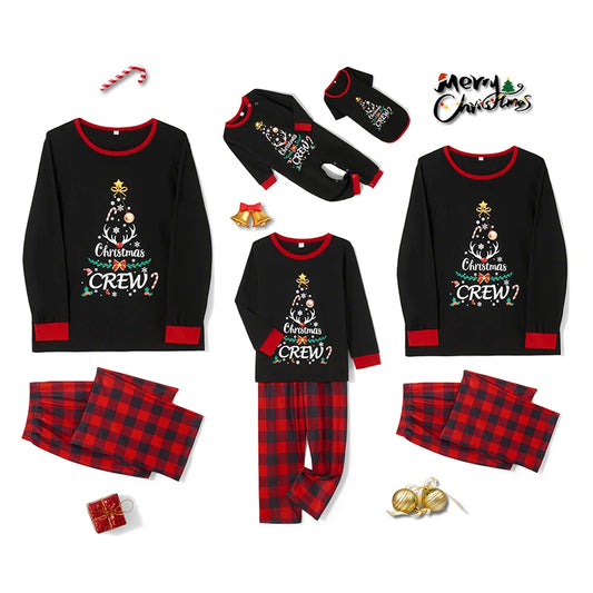 Maxy Family Matching Christmas Pajamas Loungewear Set Long Sleeve Tree Graphic Tops+Elastic Waist Pants Holiday Sleepwear