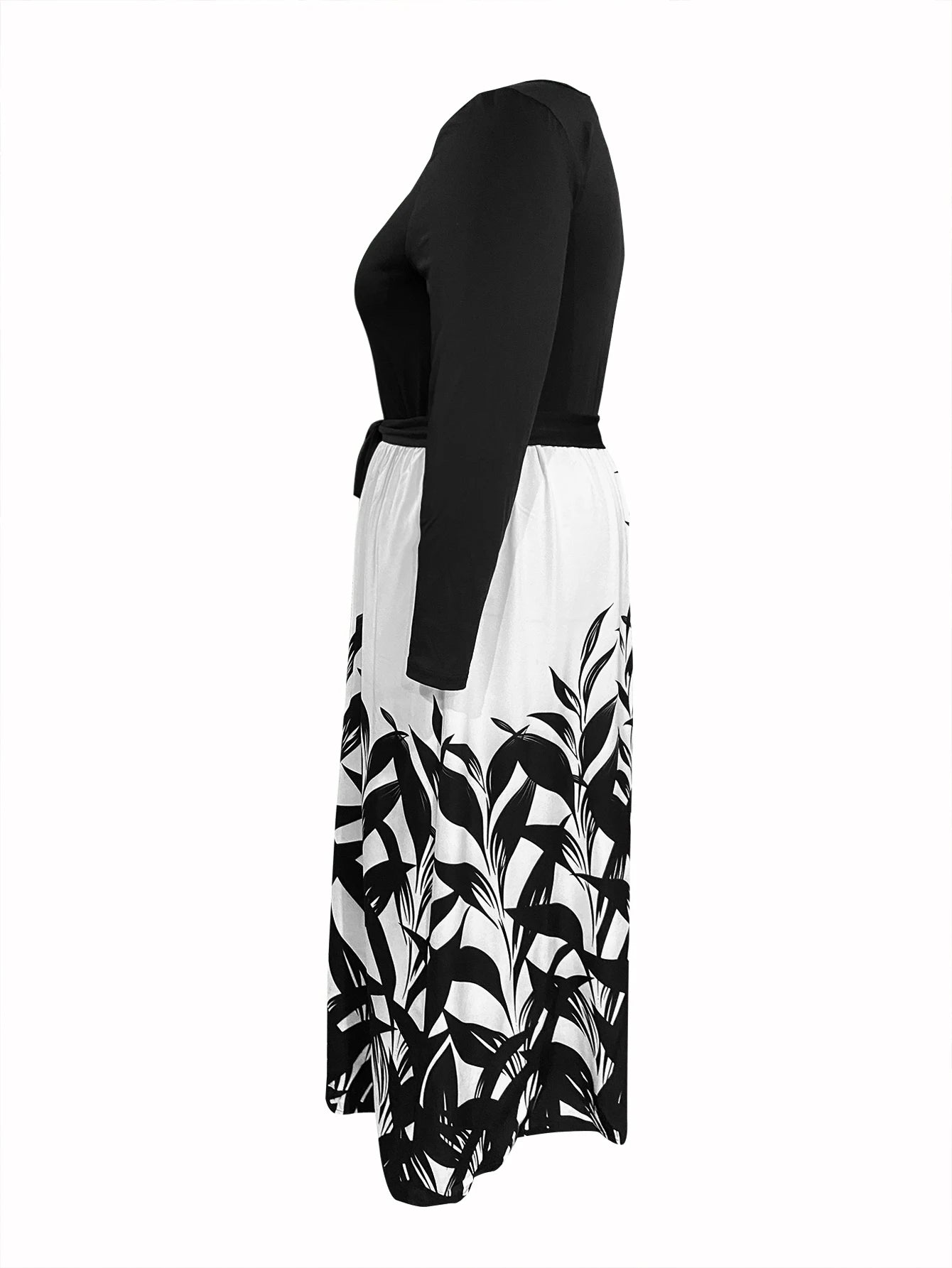 Maxy LW Plus Size Dresses Floral Print Belt Design Dress long sleeve V neck color contrast maxy dress Elegant party evening dress