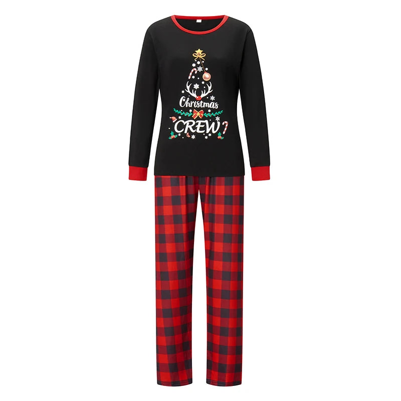 Maxy Family Matching Christmas Pajamas Loungewear Set Long Sleeve Tree Graphic Tops+Elastic Waist Pants Holiday Sleepwear