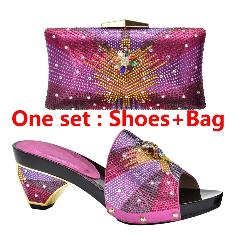 Maxy Shoe and Bag Set Decorated with Rhinestone High Quality Women Wedding Shoes and Bag Set Party Shoes