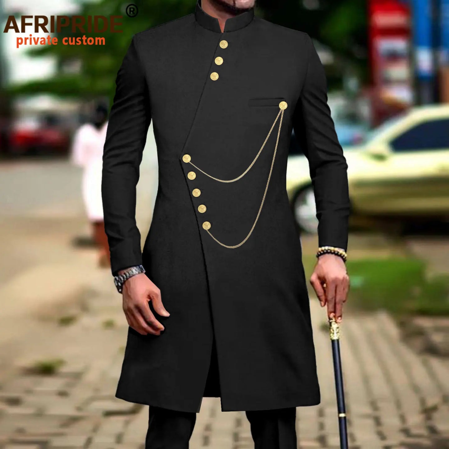 Maxy Men`s Suit African Clothes Dashiki Single Breasted Long Jackets and Pants 2 Piece Set Slim Fit Formal Outfits Coats A2316014