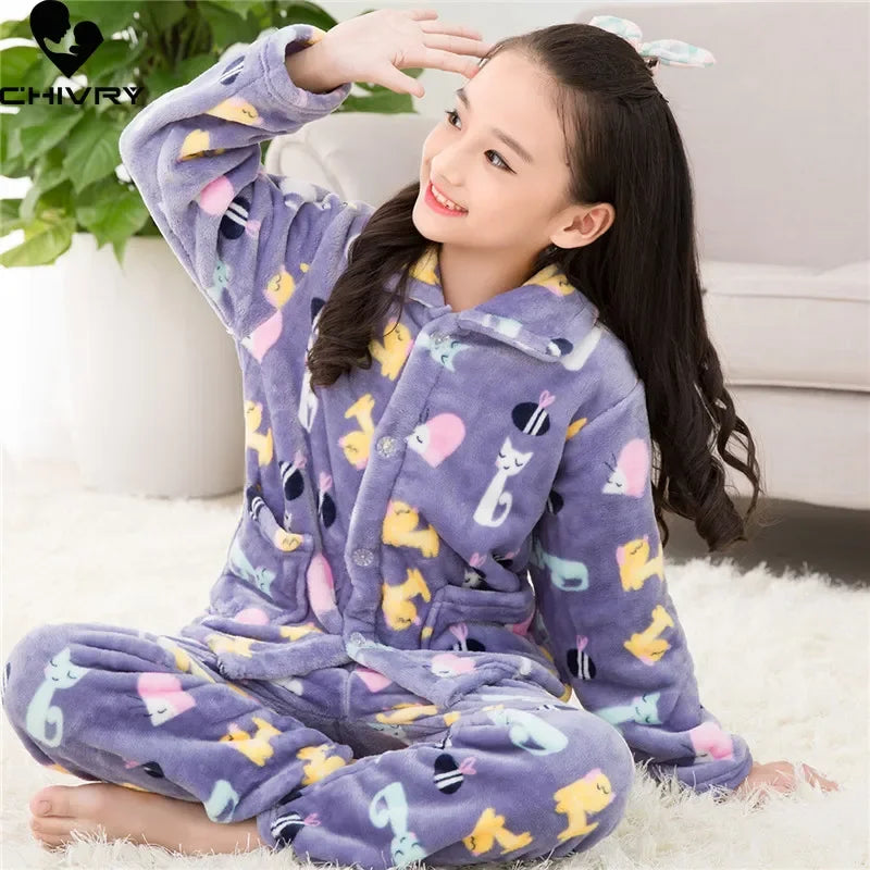 New Kids Max Pajama Sets Boys Girls Autumn Winter Thicken Warm Home Wear Cartoon Lapel Long Sleeve Sleeping Clothing Sets