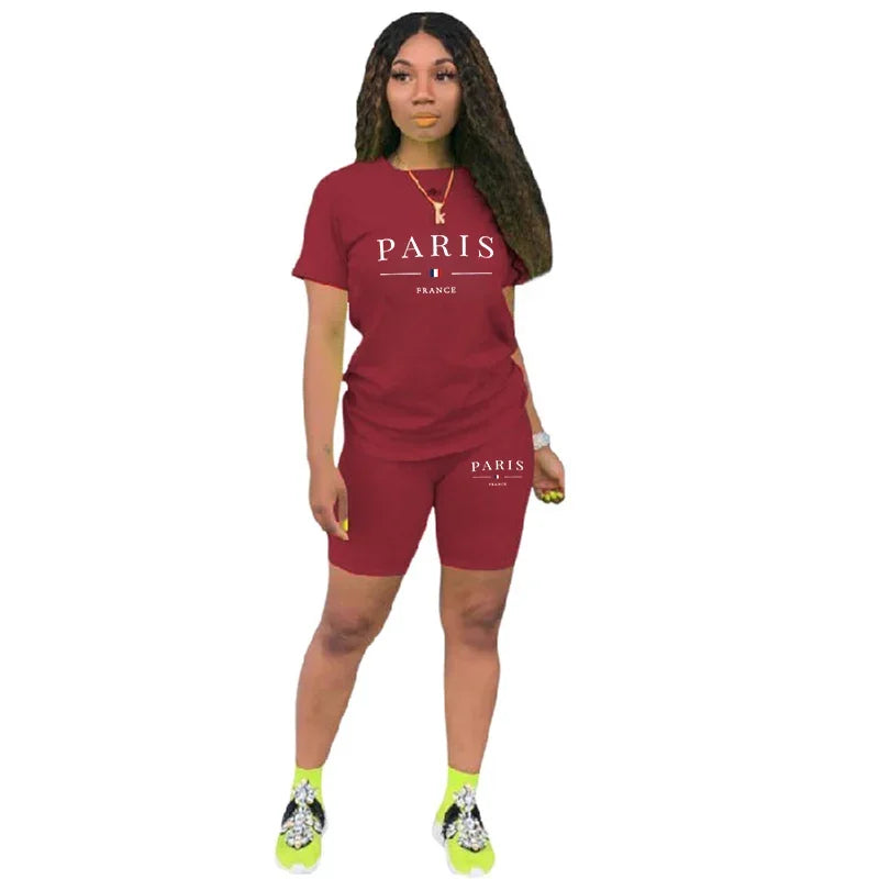 Maxy New Summer Womens Tracksuit Daily Casual Short 2 Piece Set Daily City Printing T-Shirts Shorts Outfits Jogging Womens Short Suit