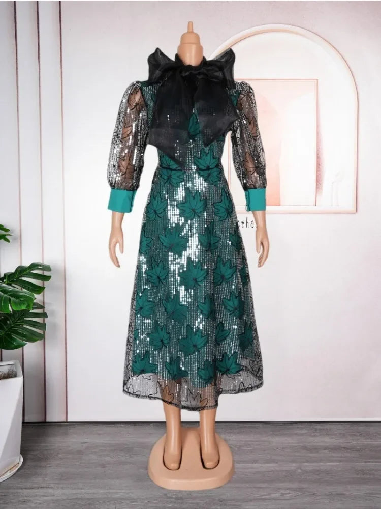 Maxy Plus Size African Elegant Party Dresses for Women New Fashion Chiffon Long Dress Kaftan Muslim Gown Ladies Clothing