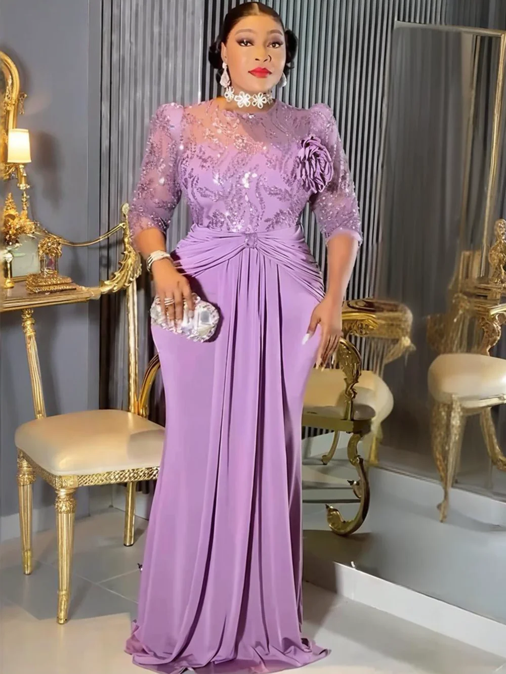 Maxy Plus Size African Party Dresses for Women Dashiki Sequin Sexy Bodycon Long Dress Elegant Outfits Muslim Wedding Evening Gowns