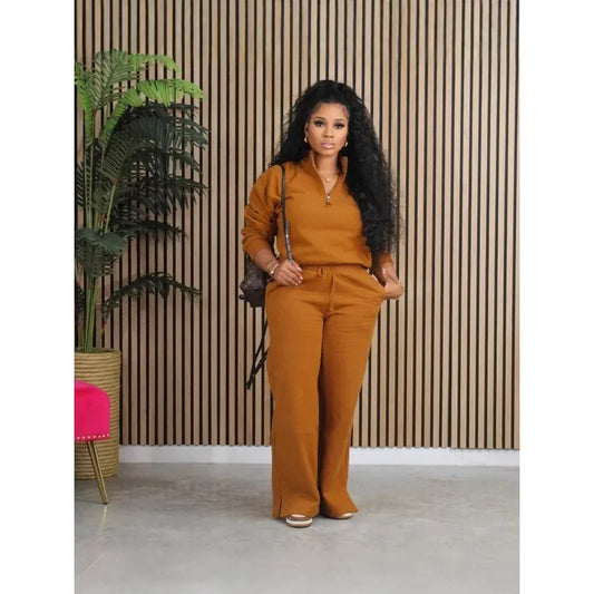 Maxy Casual Fall Winter Sets Women's 2 Piece Sweat Suit Long Sleeve Sweatshirt Top and Wide Leg Pants Matching Sets Outfits Tracksuit