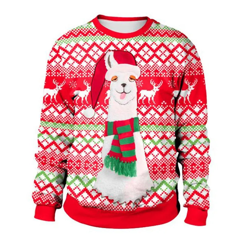 Visco Men Women Alpaca Ugly Christmas Sweatshirt 3D Funny Print Novelty Xmas Sweater Pullover New Year Eve Holiday Party Jumper Tops