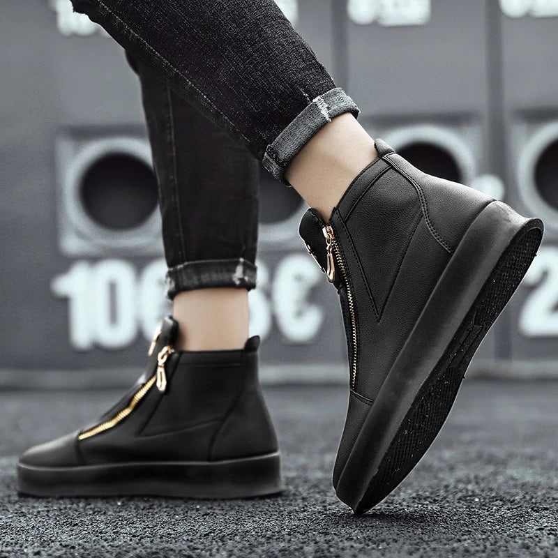 Maxy Fashion High Top Leather Casual Sneaker Men Black Platform Sneakers  Designer Superstar Shoes Men Hip Hop Streetwear Shoes