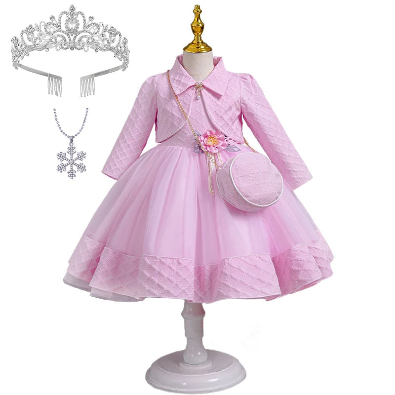 Babs 3Piece Fashion Girls Wedding Bridesmaid Full Sleeve Coat + Dress + Bag Clothing Set Formal Occasion Children's Communion Dresses