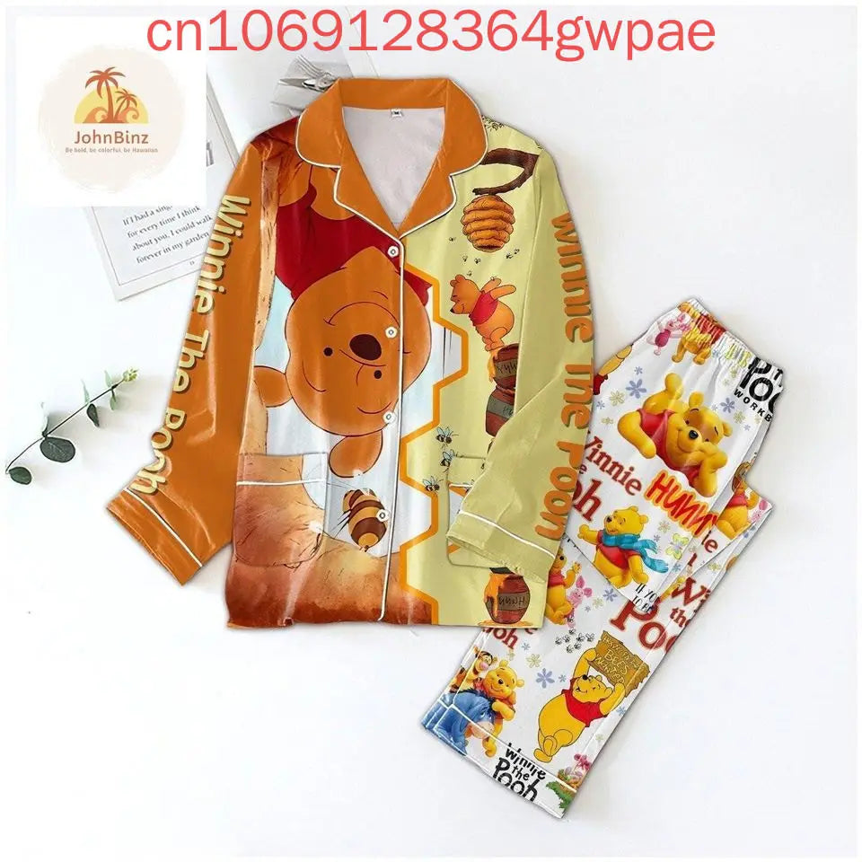 New Disney Winnie the Pooh Christmas Max Pajama Set 3d Printed Pooh Bear Holiday Casual Men's Women's Long Sleeve Shirt Pajama Set