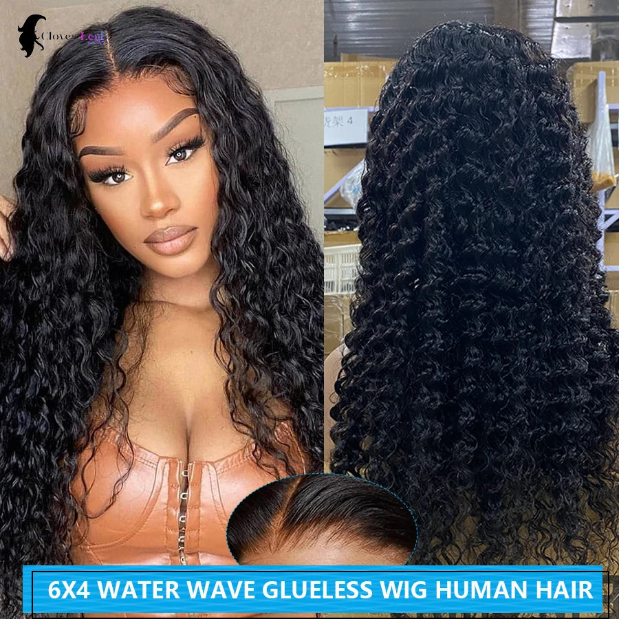 Maxy 24 inch Glueless Wig Human Hair Ready To wear Water Wave 6x4 Pre Cut Pre Plucked Lace Closure Wig Brazilian Wigs 100% Human Hair