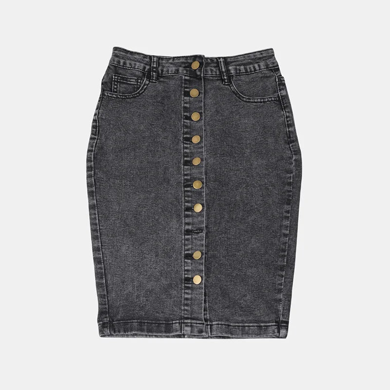 Maxy Benuynffy Streetwear Vintage Single Breasted Denim Skirt Women's Spring Summer High Waist Matching Slim Bodycon Midi Skirts