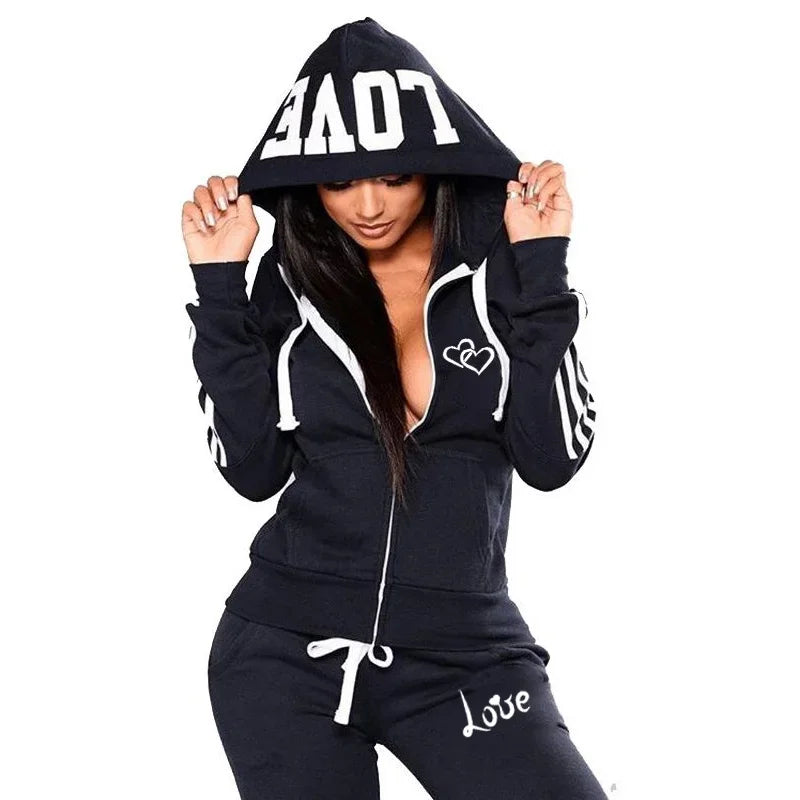 Maxy Fashion Women Tracksuits Long Sleeve Zipper Hoodies and Trousers Sport Suits Ladies Casual Hoodies Slim Jogging Suits