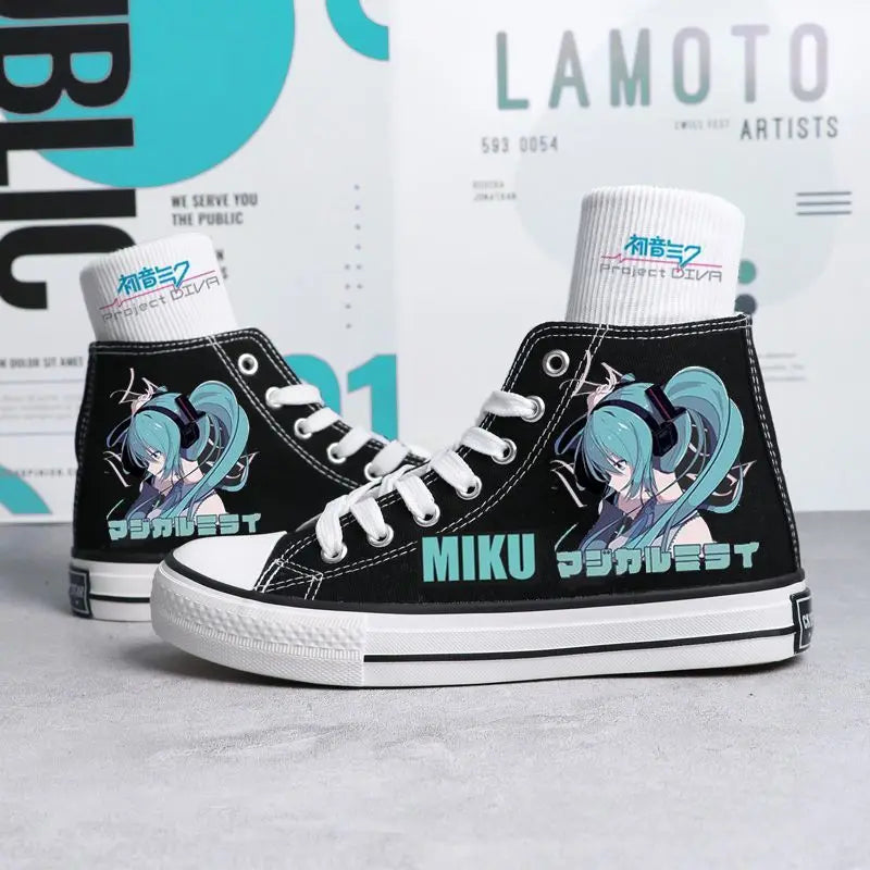 Maxy Kawaii Hatsune Miku Canvas Shoes Summer New Thin Shoes Cartoon New High Top/low Top Versatile Boy Girl Shoes Couple Style