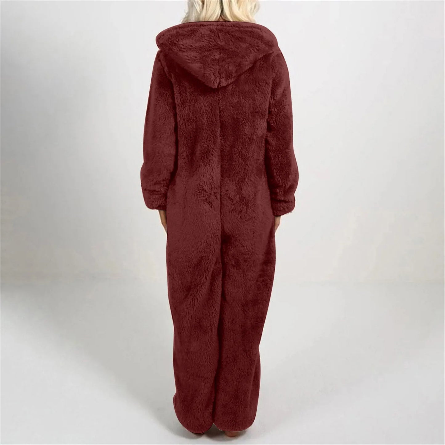 Babs Plus Size Coral Fleece Jumpsuit for Women Christmas Pajamas One-Piece Pyjamas Winter Warm Women Hooded Onesies Sleepwear