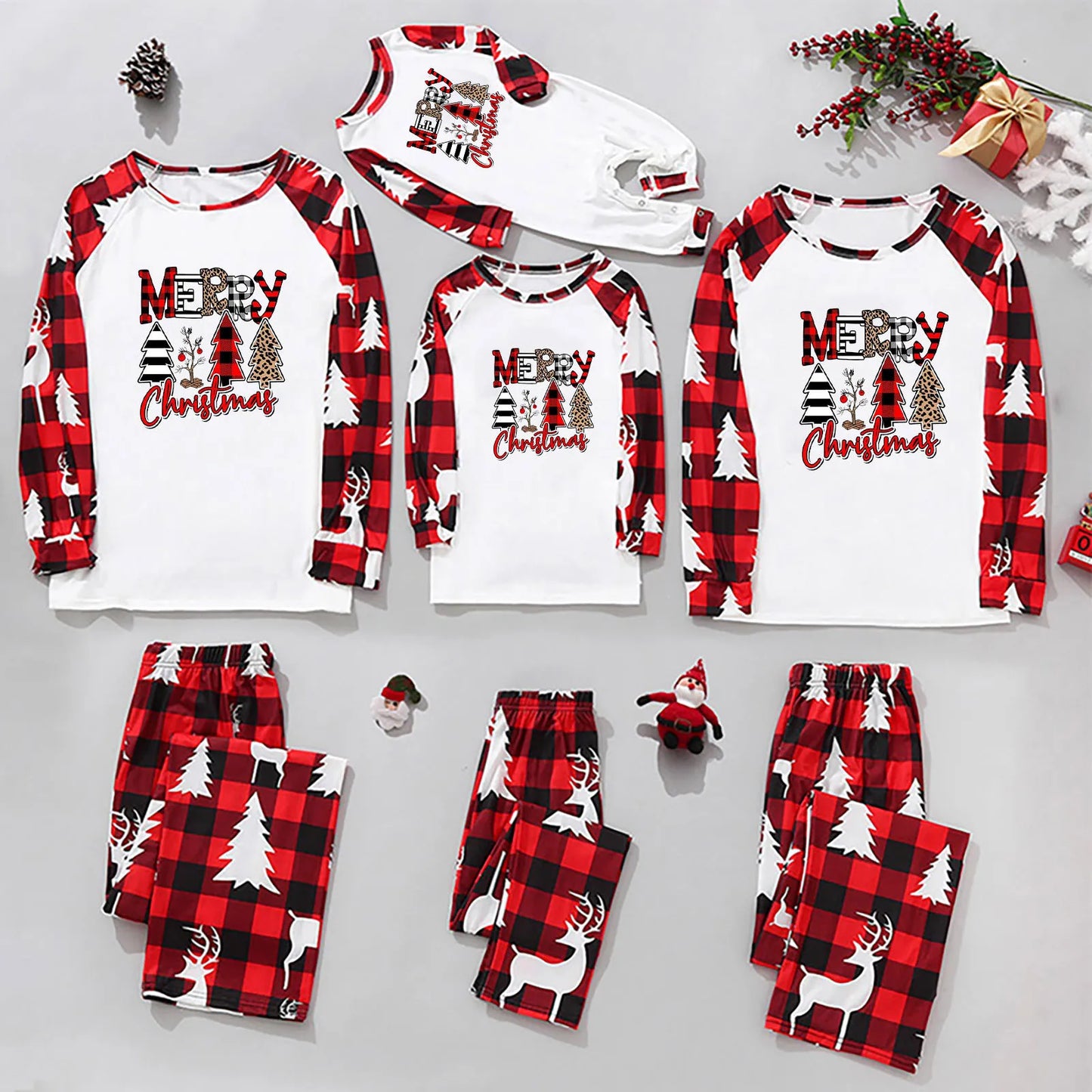 New Christmas Pajamas Family 2023 Xmas Print Red And White With Cozy Comfortable Family Matching Outfits Baby Clothes Home Set