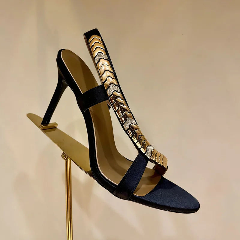 Maxy Luxury Rhinestones Sequined Satin Women Gladiator Sandals Fashion Summer Slingbacks Wedding Thin High heels Party Dress Shoes