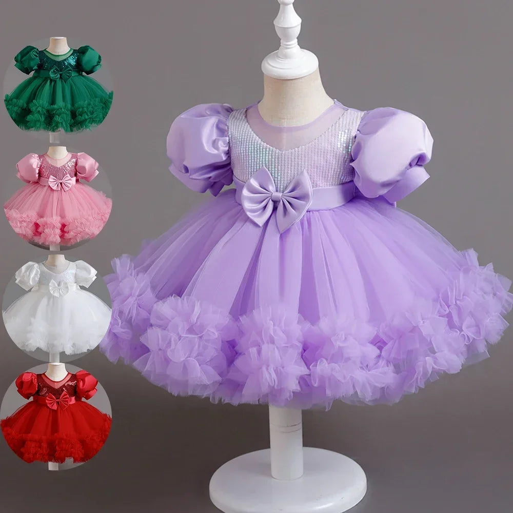 Maxy Baby Girl Fluffily Princess Dress Toddler Infant Wedding Party Prom Gown Puff Children Sequins 1st Birthday Baptism Evening Dress