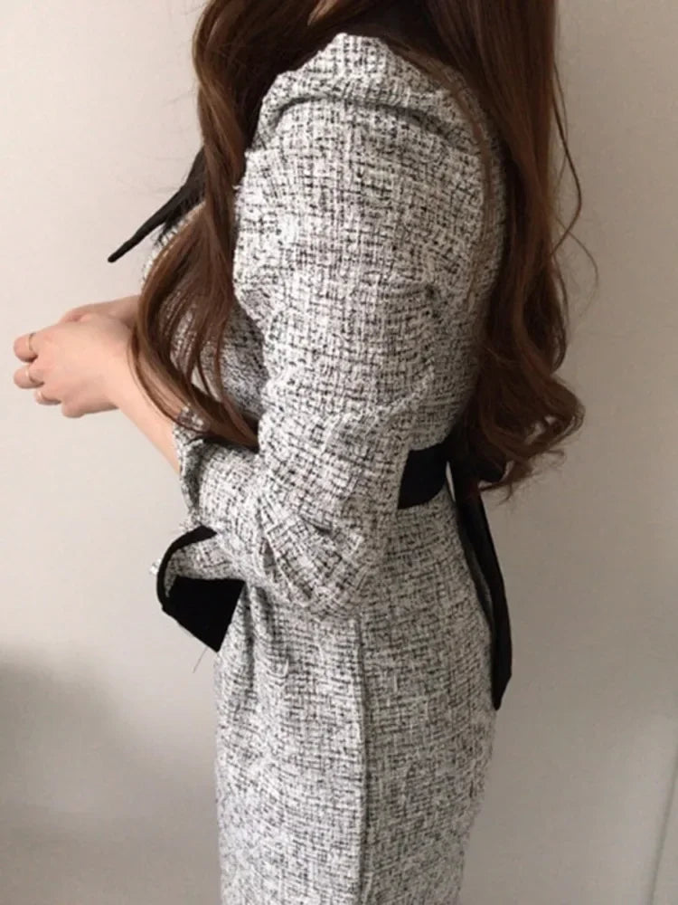 NMZM Fashion Comparison Lace up Waist Thick Twill Dress 2024 Autumn/Winter New Thickened Mid Barrel Women's Dress