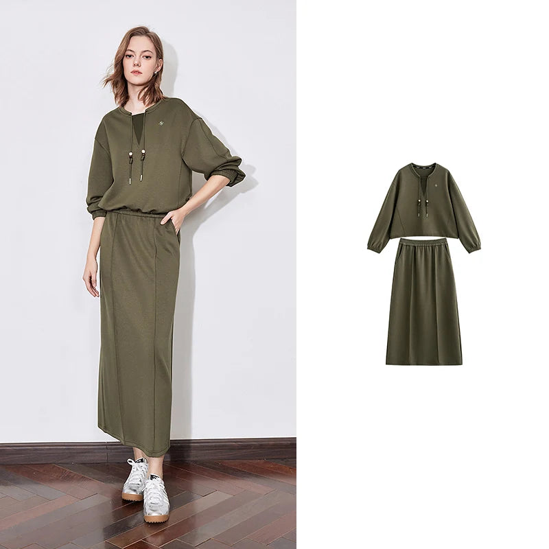 Maxy Two Piece Suit Spring New Hooded Sweatshirt With Mid Length Skirt Women Sports Casual Fashion Sets